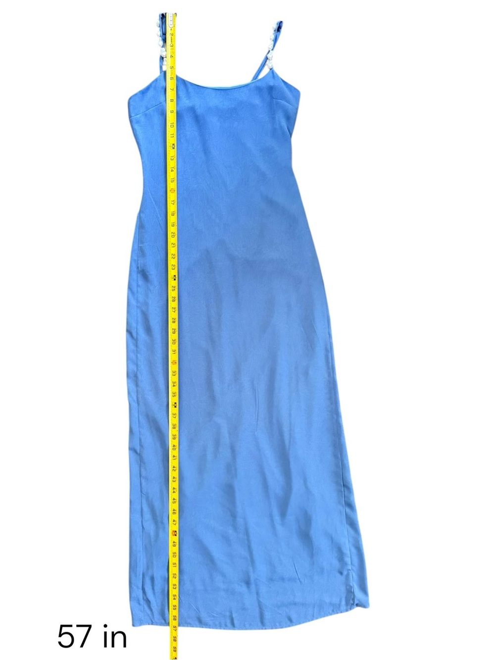 La Porte Womens Maxi Slip Dress Blue Pearl Beaded Straps Side Slit Size S NWT - Picture 6 of 12